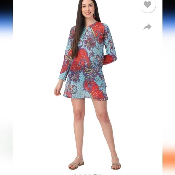 Raj Women's V-Neck Neck Printed Blue red tunic dress beach cover up sz M… - Picture 12 of 14